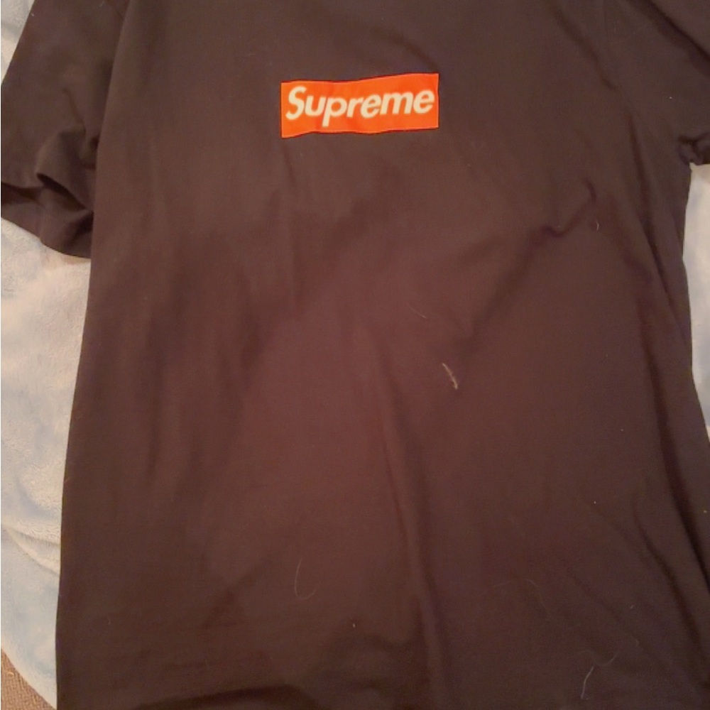 Supreme Black T-Shirt with orange Logo